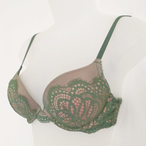 Victoria's Secret 32D Dream Angels Demi Push Up Bra Lacey Olive Green Lace - Picture 3 of 8